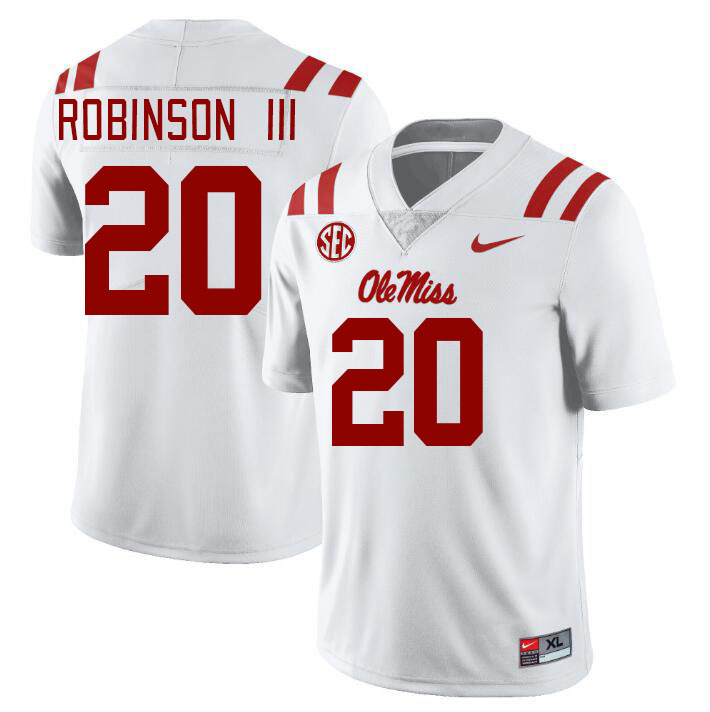 Men #20 Anthony Robinson III Ole Miss Rebels College Football Jerseys Stitched-White